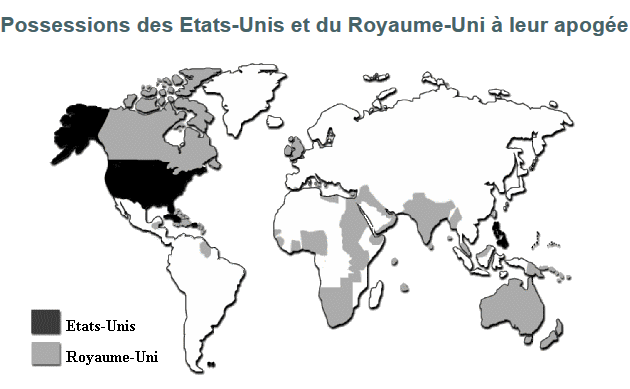 Possessions des États-Unis et du Royaume-Uni à leur apogée